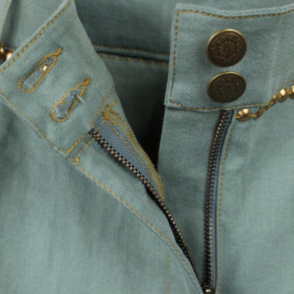 ARATTA SILENT JOURNEY GREEN WOMEN'S DENIM PANTS EMBROIDERED STUDDED FLORAL BOHO - Picture 5 of 10